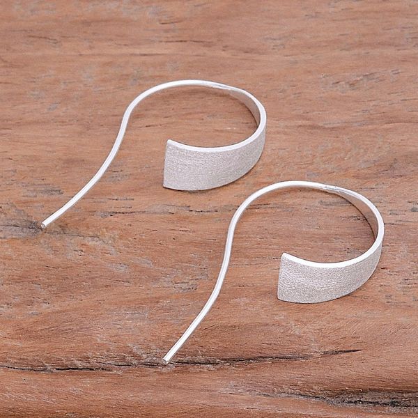 Alternate image for Modern Brushed Satin Sterling Silver Curved Drop Earrings Curved Triangle