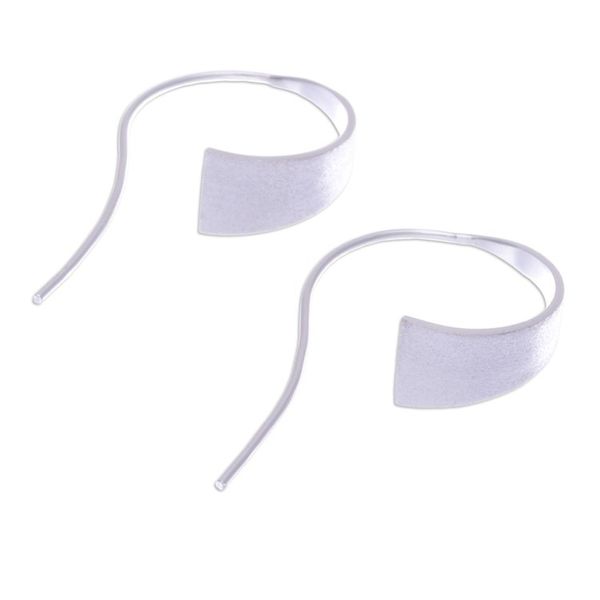 Alternate image for Modern Brushed Satin Sterling Silver Curved Drop Earrings Curved Triangle