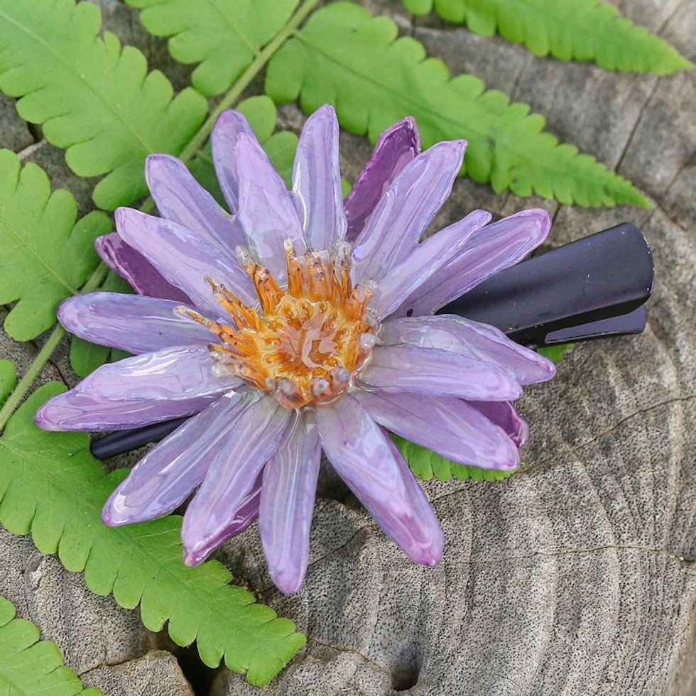 Resin-Coated Natural Water Lily Hair Clip in Purple Shade 'Chic Purple Water Lily'