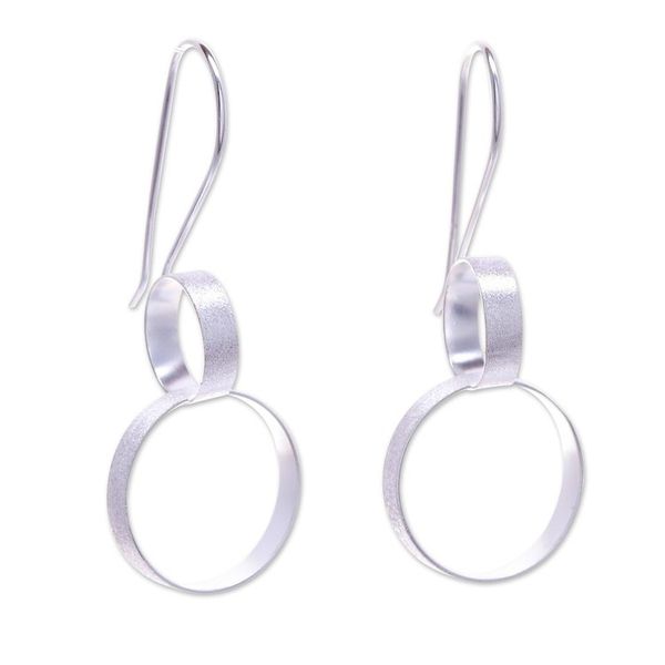 Alternate image for Modern Thai Sterling Silver Ring-Themed Drop Earrings Circular Glam