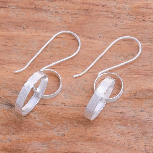 Alternate image for Modern Thai Sterling Silver Ring-Themed Drop Earrings Circular Glam