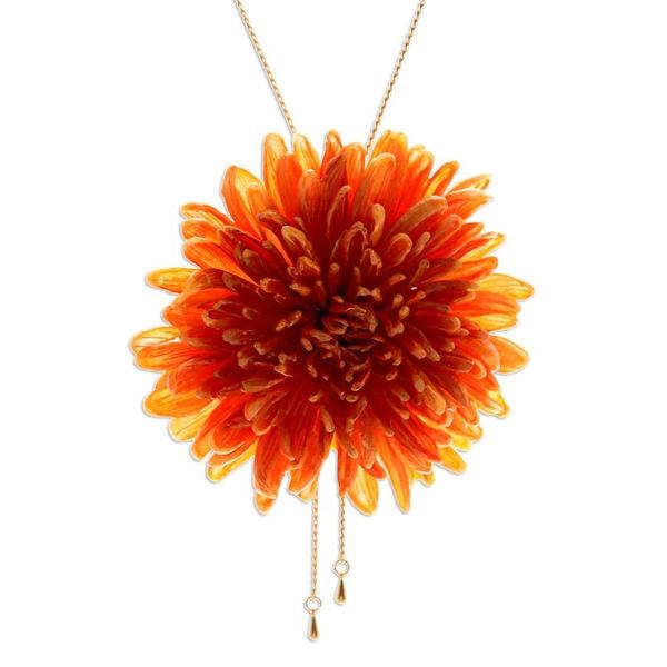 Alternate image for Orange Chrysanthemum Lariat Necklace with 22k Gold Plating Happy Orange