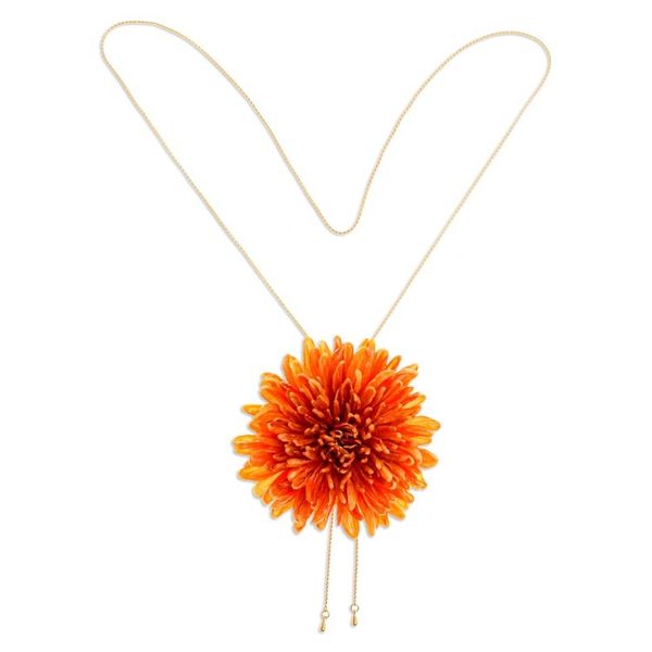 Alternate image for Orange Chrysanthemum Lariat Necklace with 22k Gold Plating Happy Orange