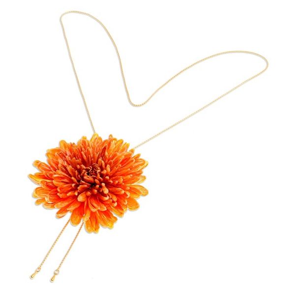 Alternate image for Orange Chrysanthemum Lariat Necklace with 22k Gold Plating Happy Orange