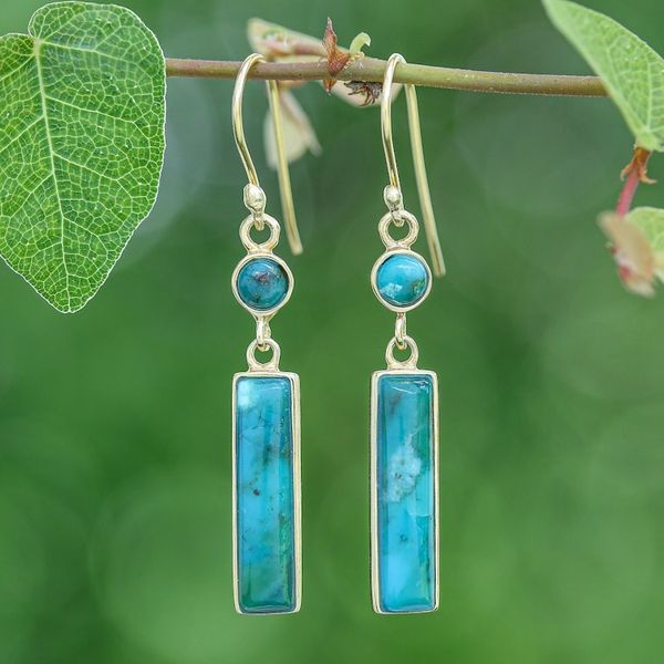 Alternate image for Gold-Plated Reconstituted Turquoise Bar Dangle Earrings Glam Magic