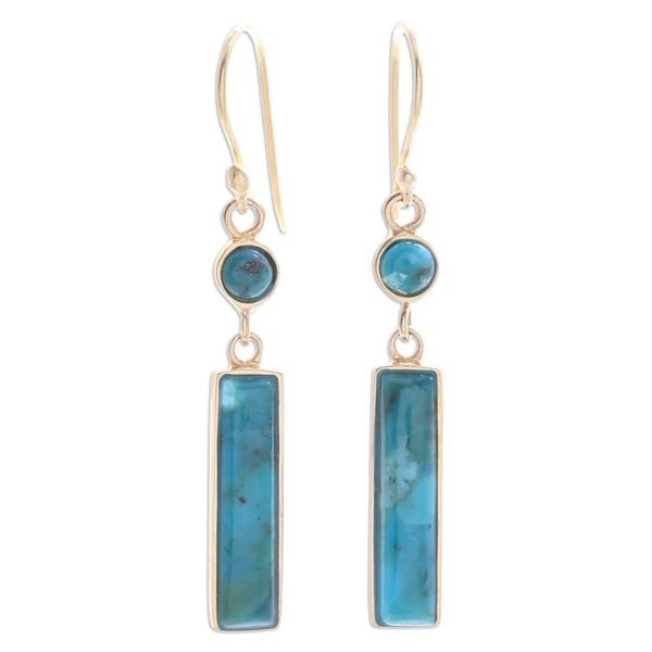 Alternate image for Gold-Plated Reconstituted Turquoise Bar Dangle Earrings Glam Magic