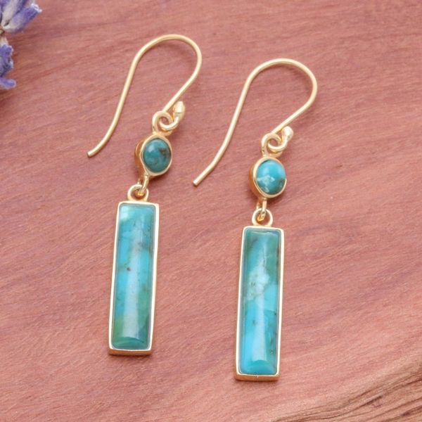 Alternate image for Gold-Plated Reconstituted Turquoise Bar Dangle Earrings Glam Magic