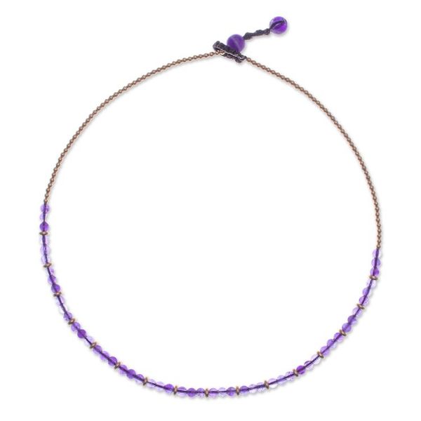 Alternate image for Handcrafted Amethyst and Brass Beaded Necklace from Thailand Wise Orbs