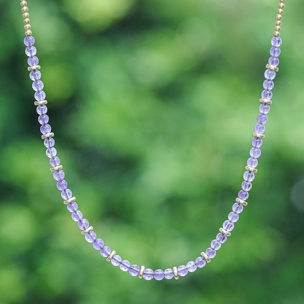 Alternate image for Handcrafted Amethyst and Brass Beaded Necklace from Thailand Wise Orbs