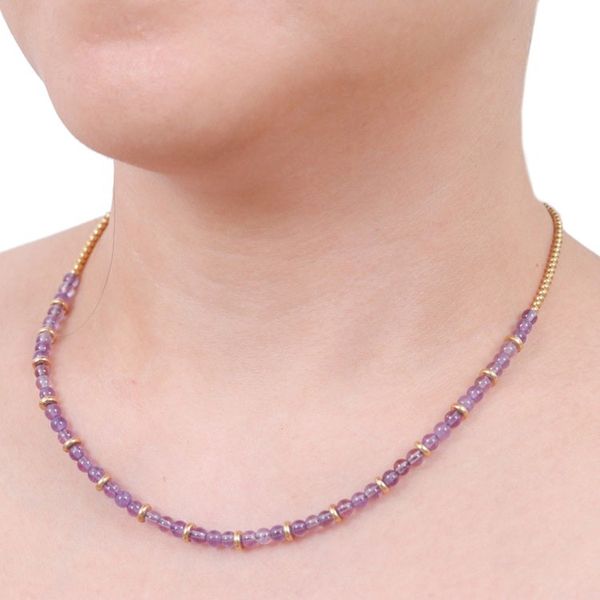 Alternate image for Handcrafted Amethyst and Brass Beaded Necklace from Thailand Wise Orbs