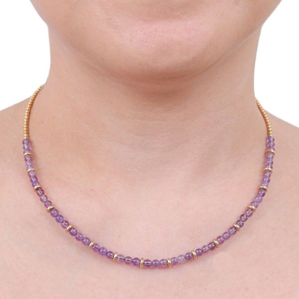 Alternate image for Handcrafted Amethyst and Brass Beaded Necklace from Thailand Wise Orbs
