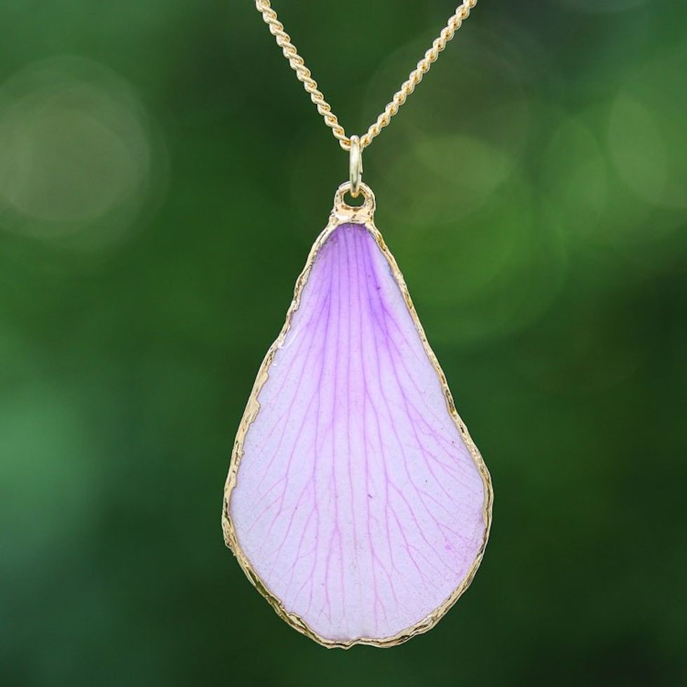 Lavender 22k Gold-Accented Petal-Shaped Pendant Necklace 'Dreamy Petal'