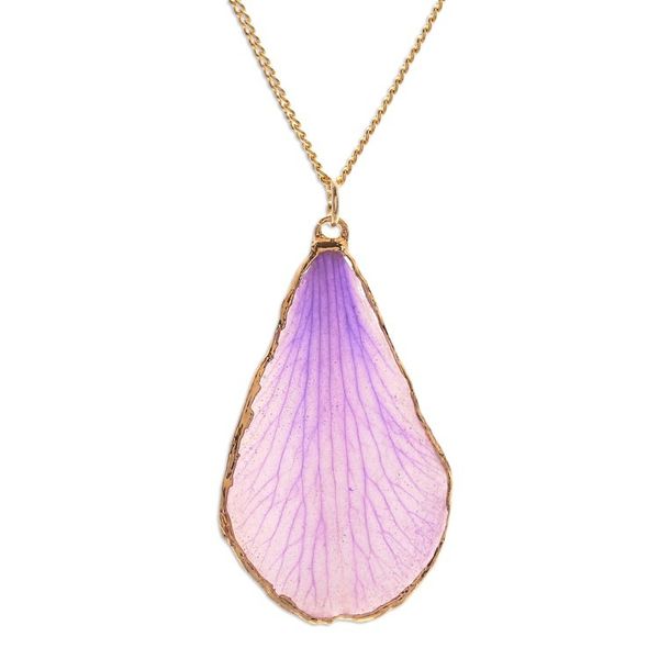 Alternate image for Lavender 22k Gold-Accented Petal-Shaped Pendant Necklace Dreamy Petal