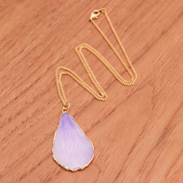 Alternate image for Lavender 22k Gold-Accented Petal-Shaped Pendant Necklace Dreamy Petal