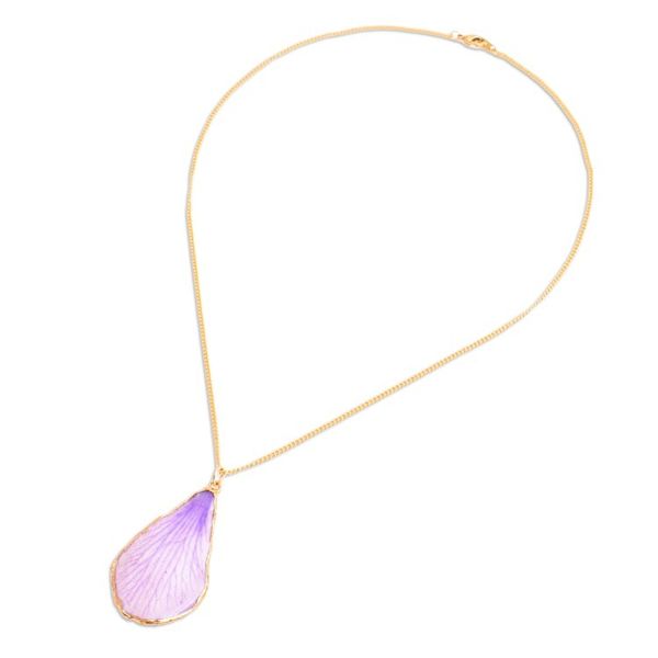 Alternate image for Lavender 22k Gold-Accented Petal-Shaped Pendant Necklace Dreamy Petal