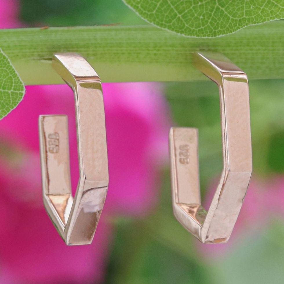 Pentagon-Shaped 18k Rose Gold-Plated Half-Hoop Earrings 'Pentagon of Grace'