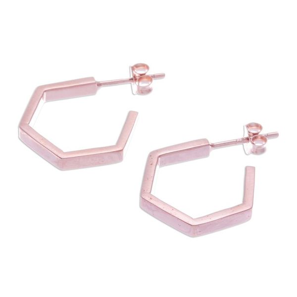 Alternate image for Pentagon-Shaped 18k Rose Gold-Plated Half-Hoop Earrings Pentagon of Grace