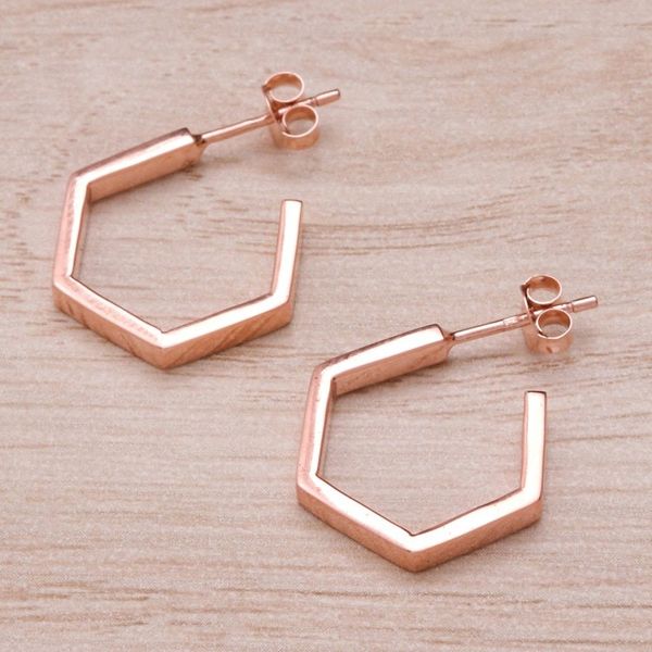 Alternate image for Pentagon-Shaped 18k Rose Gold-Plated Half-Hoop Earrings Pentagon of Grace