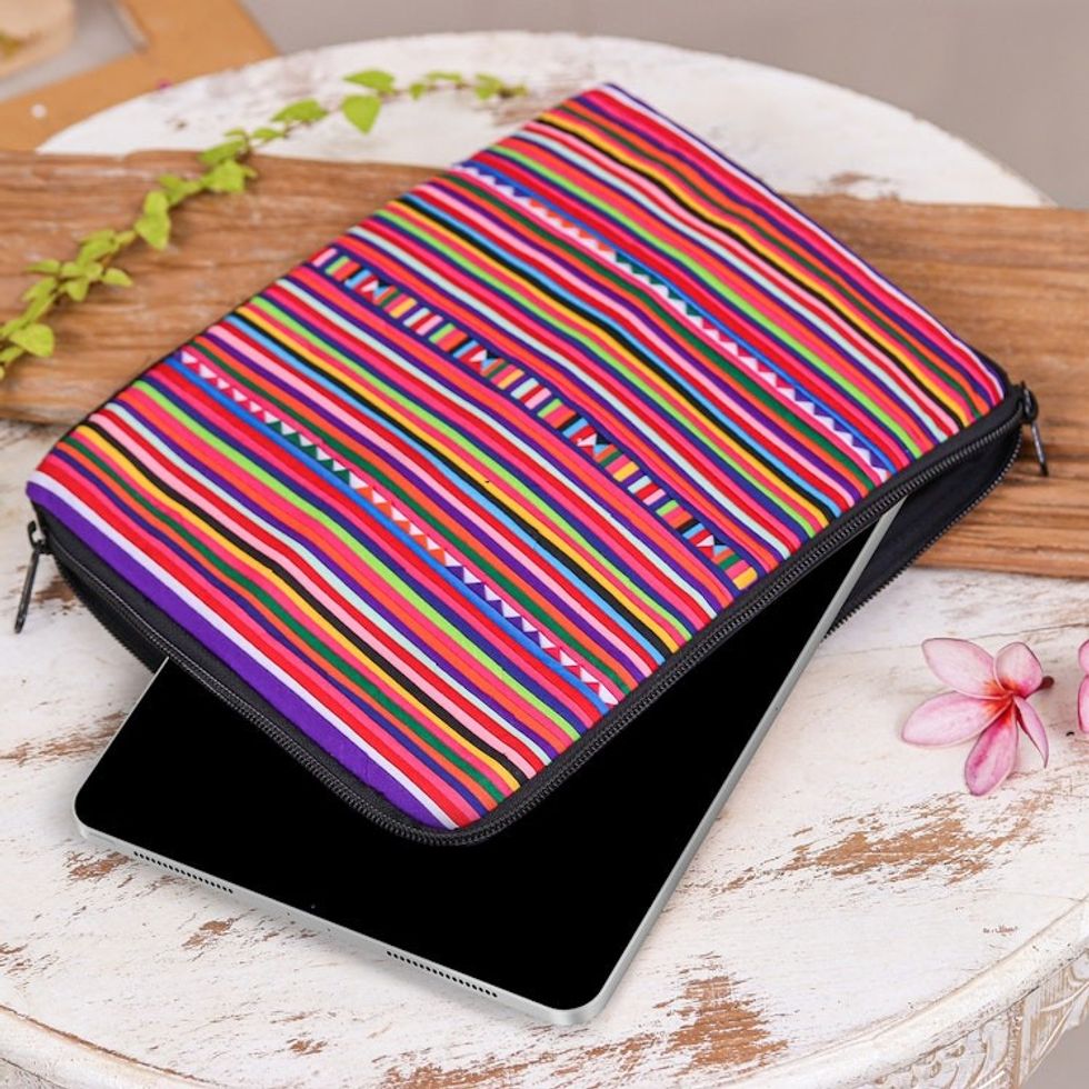 Cotton and Rayon Tablet Bag with Lisu Hill Tribe Applique 'Lisu Zigzag'