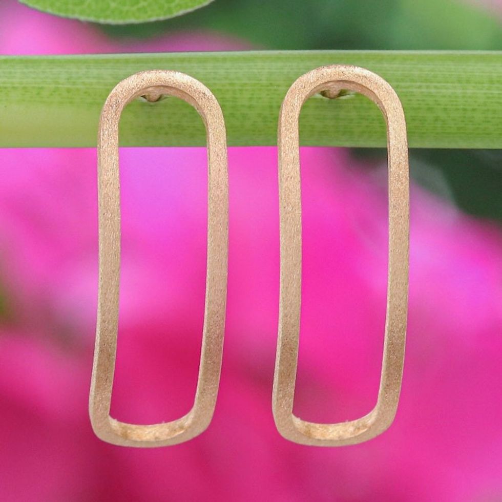 18k Rose Gold-Plated Rectangular Outline Drop Earrings 'Gentle Rectangles'
