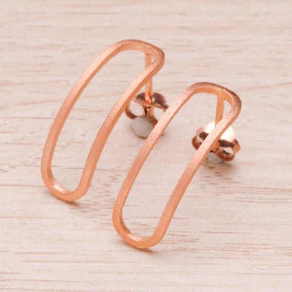 Alternate image for 18k Rose Gold-Plated Rectangular Outline Drop Earrings Gentle Rectangles