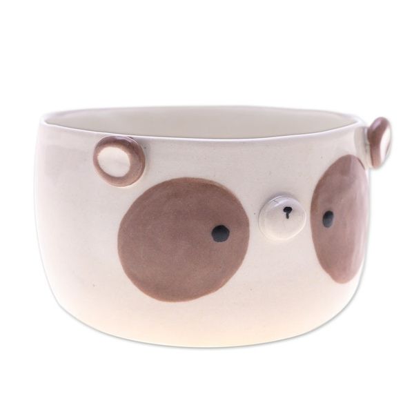 Alternate image for Painted Brown Panda-Shaped Ceramic Flower Pot and Saucer Set Brown Panda Blossoming