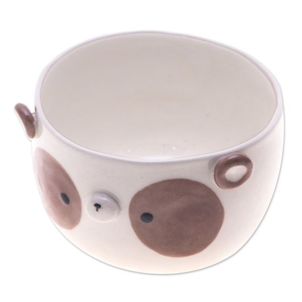 Alternate image for Painted Brown Panda-Shaped Ceramic Flower Pot and Saucer Set Brown Panda Blossoming