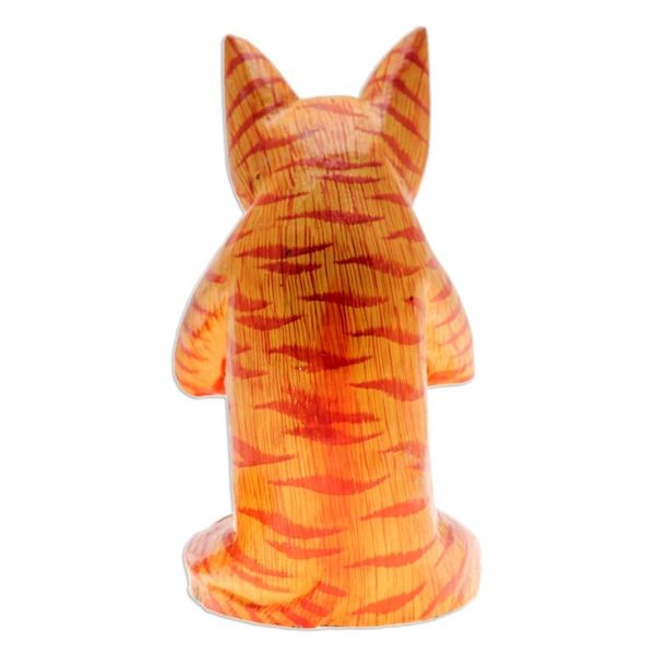 Alternate image for Handcrafted Yoga-Themed Orange Cat Raintree Wood Sculpture Kitten Yoga