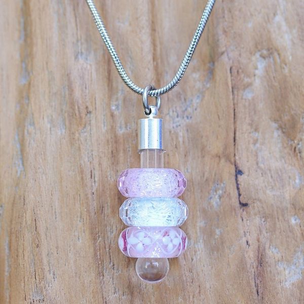 Alternate image for Pink and Blue Handblown Glass Beaded Floral Pendant Necklace Dulcet Amulets
