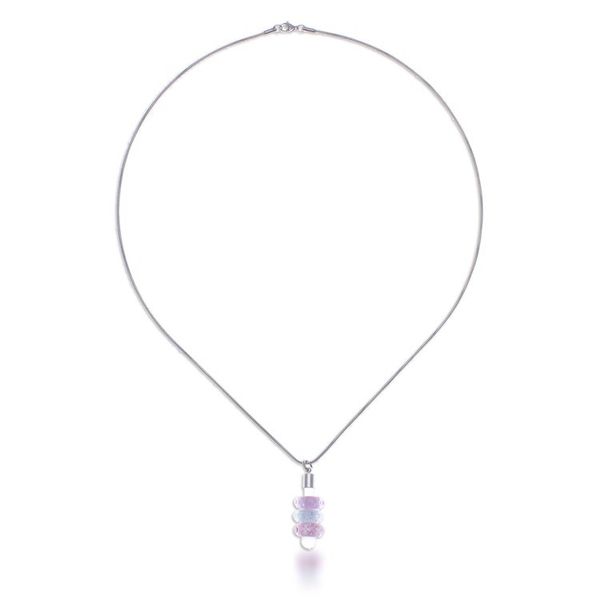 Alternate image for Pink and Blue Handblown Glass Beaded Floral Pendant Necklace Dulcet Amulets