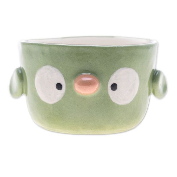 Alternate image for Green Bird-Shaped Ceramic Mini Flower Pot and Saucer Small Bird Spring