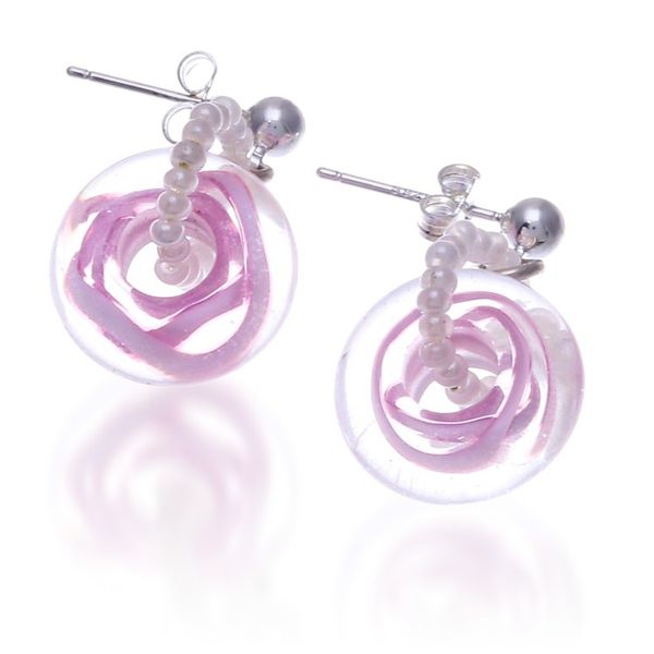 Alternate image for Abstract-Themed Handblown Glass Dangle Earrings in Pink Hues Essential Pink