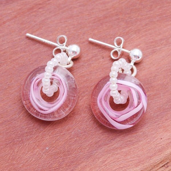 Alternate image for Abstract-Themed Handblown Glass Dangle Earrings in Pink Hues Essential Pink