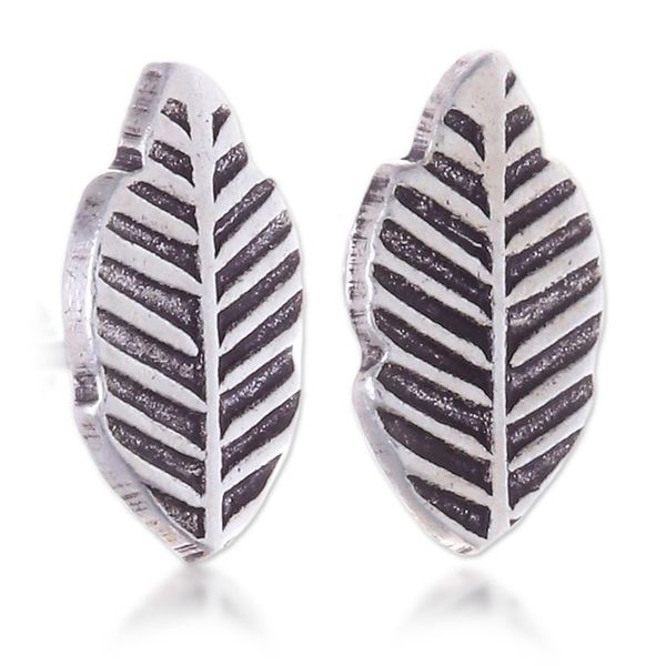 Alternate image for Leaf-Shaped Oxidized Polished Sterling Silver Stud Earrings Classic Leaves