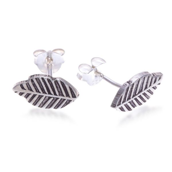 Alternate image for Leaf-Shaped Oxidized Polished Sterling Silver Stud Earrings Classic Leaves