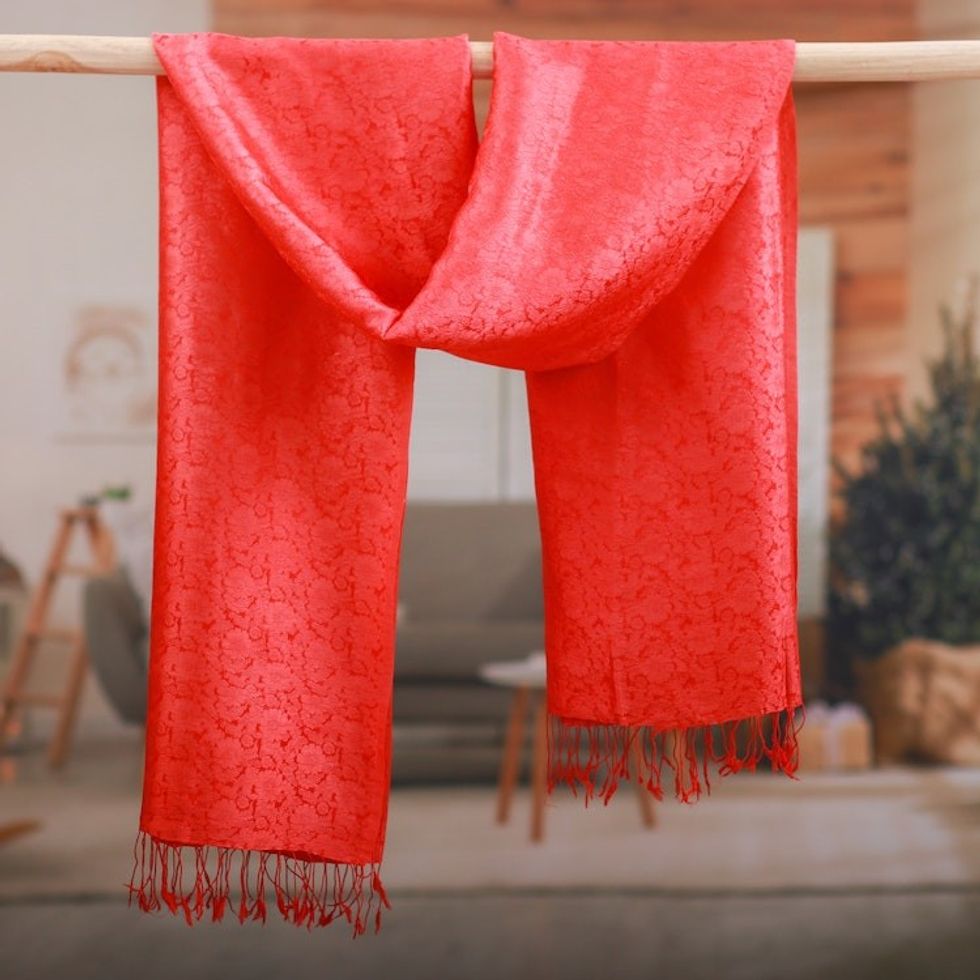 Hand-Dyed Soft Rayon and Silk Blend Shawl in Strawberry Red 'Strawberry Lady'