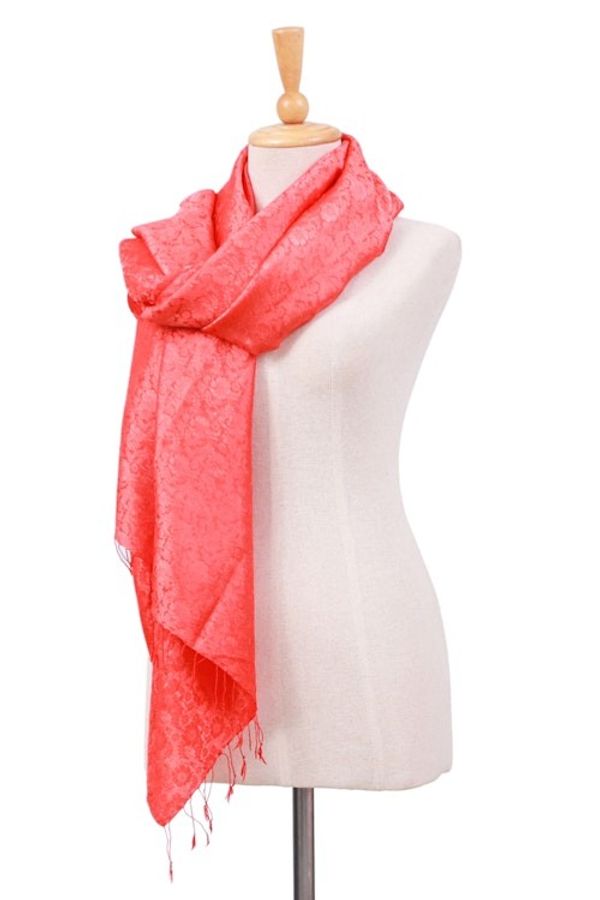 Alternate image for Hand-Dyed Soft Rayon and Silk Blend Shawl in Strawberry Red Strawberry Lady