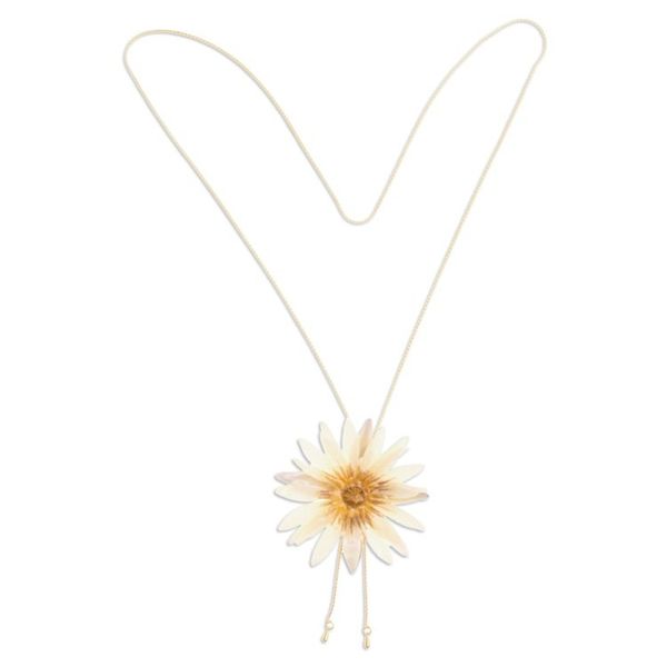 Alternate image for Resin-Coated Flower Lariat Necklace with Gold-Plated Chain Chic Ivory Water Lily