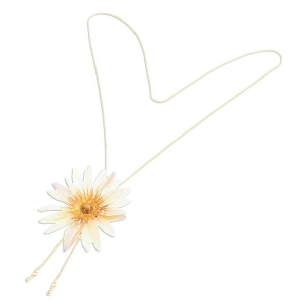 Alternate image for Resin-Coated Flower Lariat Necklace with Gold-Plated Chain Chic Ivory Water Lily