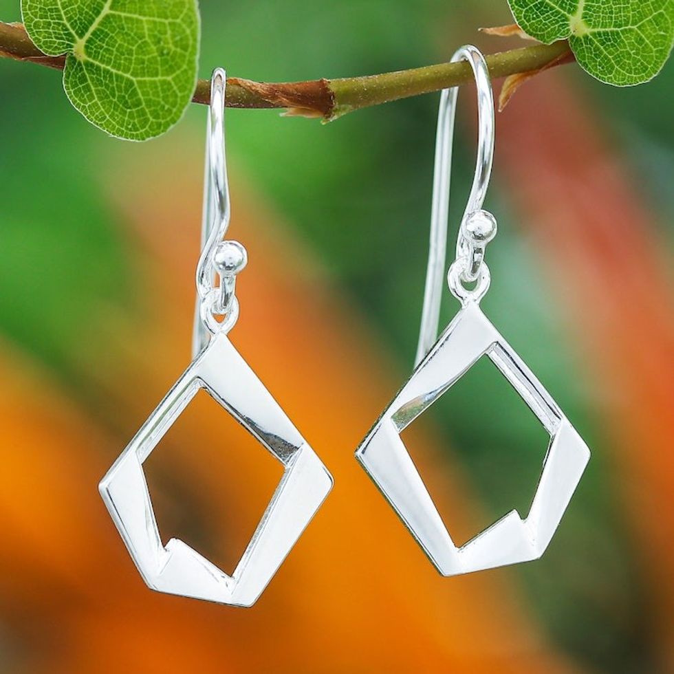 Modern Pentagon-Shaped Sterling Silver Dangle Earrings 'Sublime Pentagon'