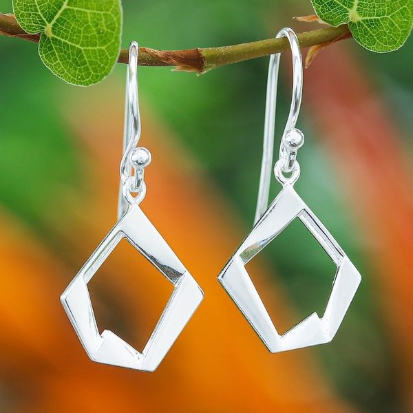 Alternate image for Modern Pentagon-Shaped Sterling Silver Dangle Earrings Sublime Pentagon