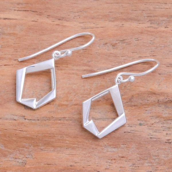 Alternate image for Modern Pentagon-Shaped Sterling Silver Dangle Earrings Sublime Pentagon