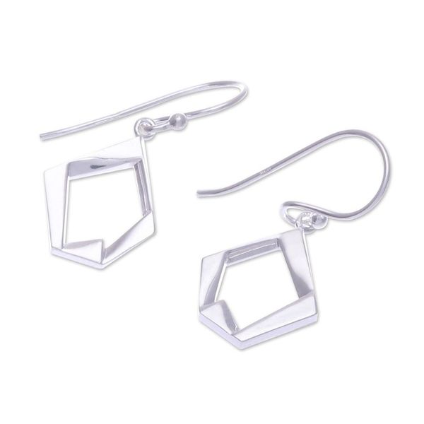 Alternate image for Modern Pentagon-Shaped Sterling Silver Dangle Earrings Sublime Pentagon