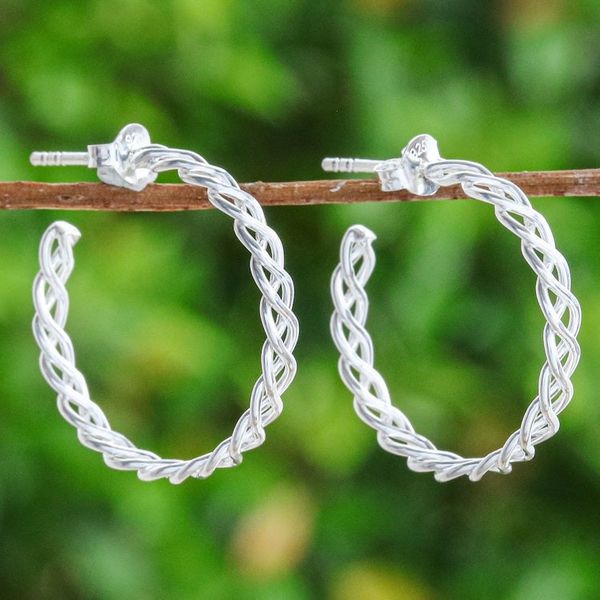 Alternate image for Minimalist-Inspired Sterling Silver Rope Half-Hoop Earrings Utopian Ropes