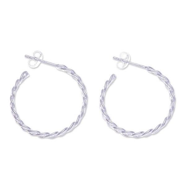 Alternate image for Minimalist-Inspired Sterling Silver Rope Half-Hoop Earrings Utopian Ropes