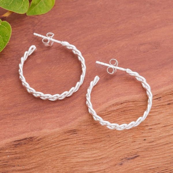 Alternate image for Minimalist-Inspired Sterling Silver Rope Half-Hoop Earrings Utopian Ropes