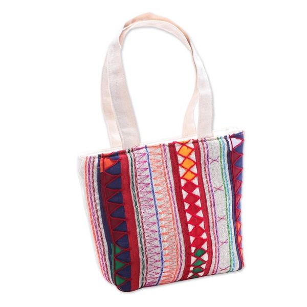 Alternate image for Colorful Cotton Tote Bag with Lahu Hill Tribe Embroidery Carnival of Colors