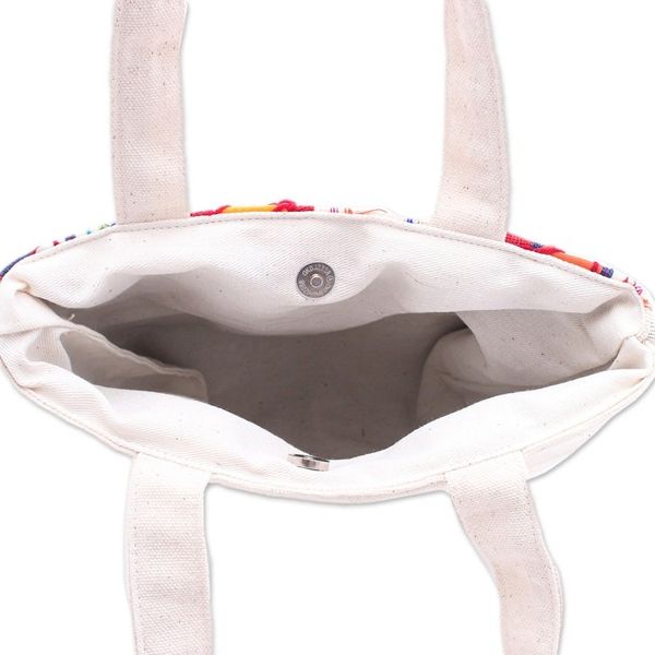 Alternate image for Colorful Cotton Tote Bag with Lahu Hill Tribe Embroidery Carnival of Colors