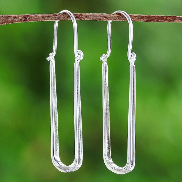 Alternate image for Thai-Made Minimalist Sterling Silver Oblong Hoop Earrings Grand Class