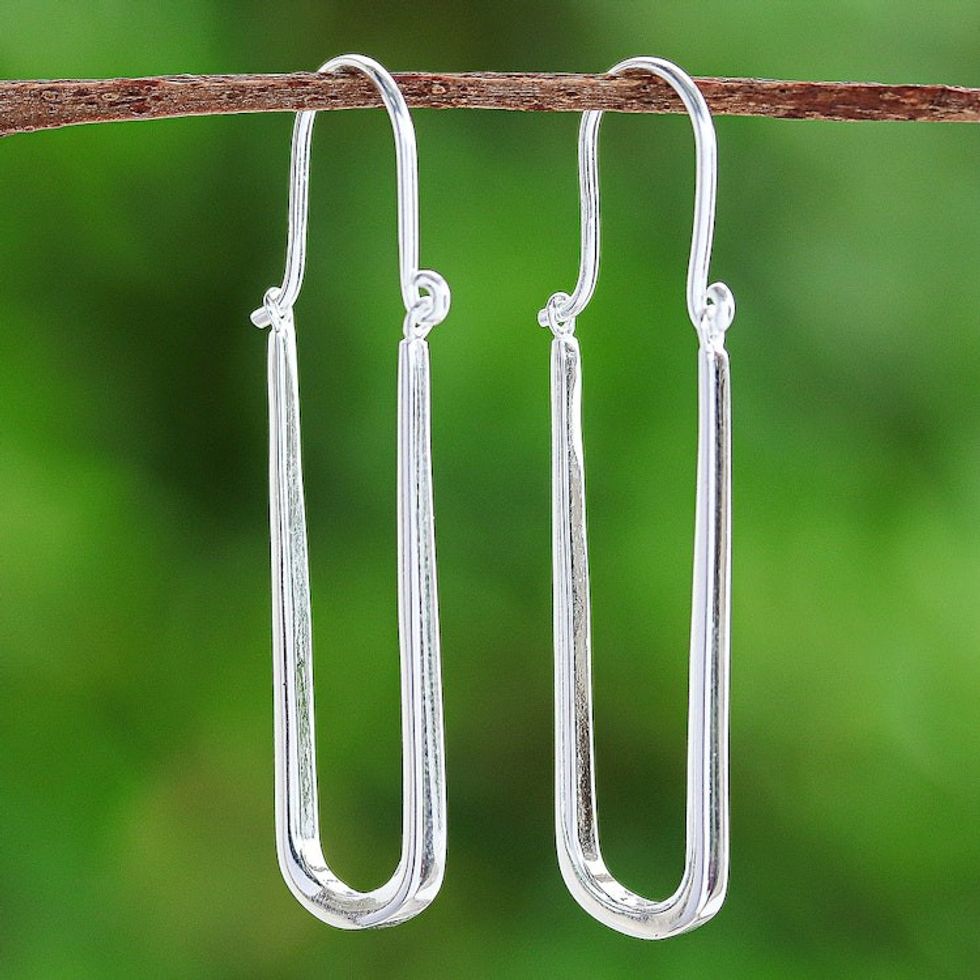 Thai-Made Minimalist Sterling Silver Oblong Hoop Earrings 'Grand Class'